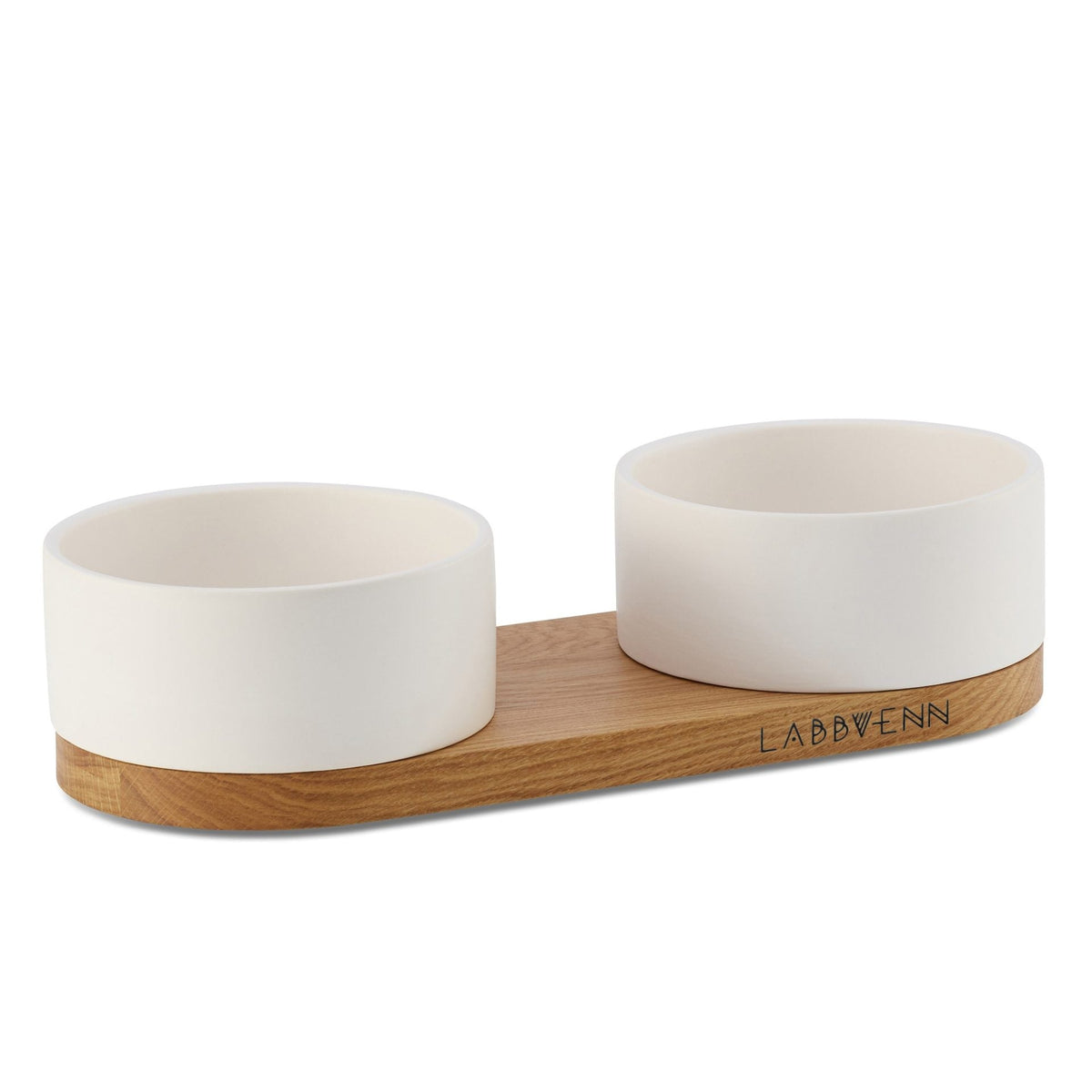 Labbvenn VUKU Buffet double céramique, coloris Blanc, socle en chêne
