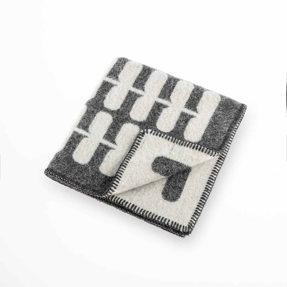 Plaid MiaCara Flora en laine anthracite, plié
