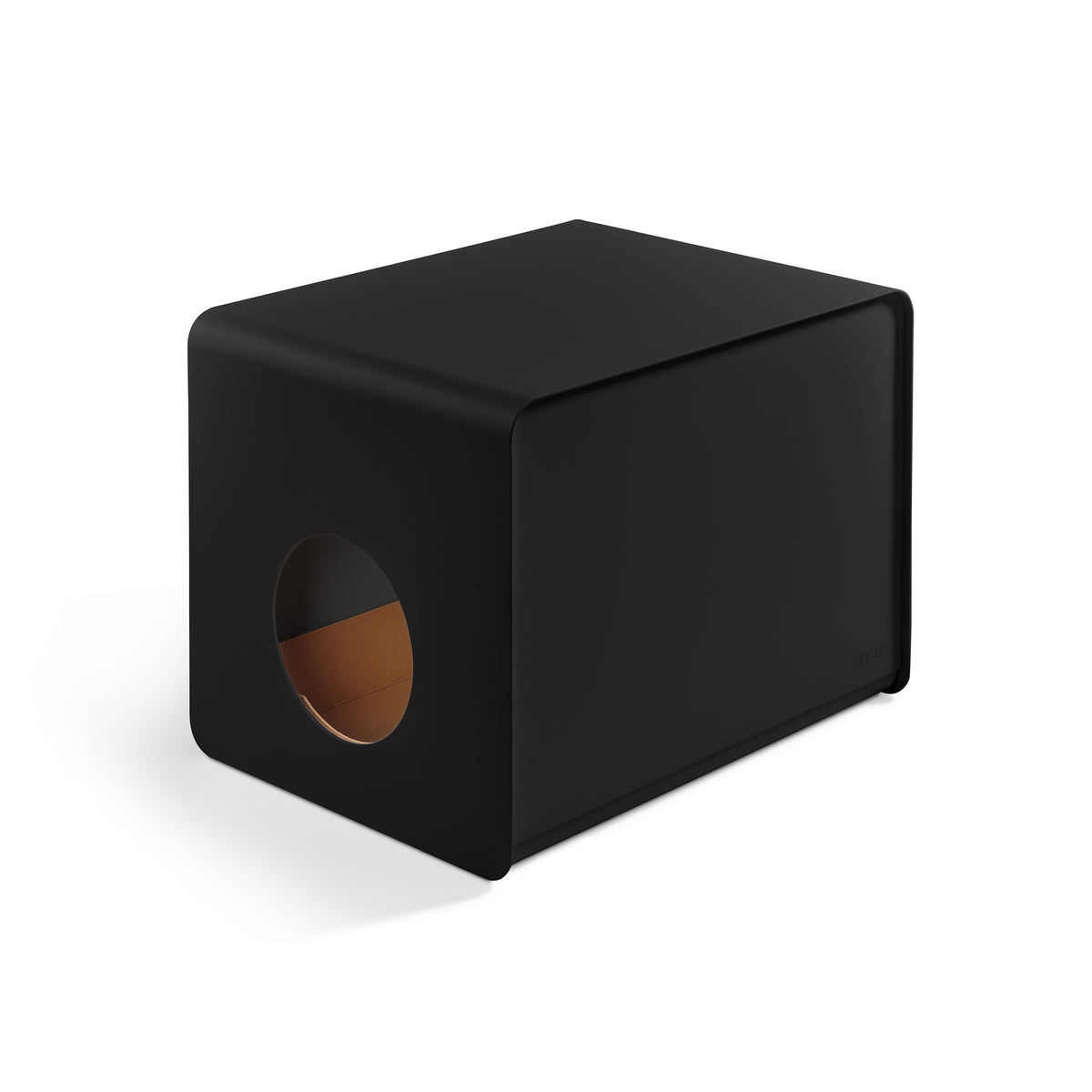 MiaCara Sito, maison de toilette pour chat en aluminium noir. © MiaCara
