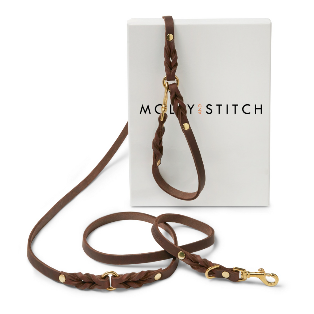 Molly & Stitch cuir beurré — laisse 3x Marron Classique, finition laiton