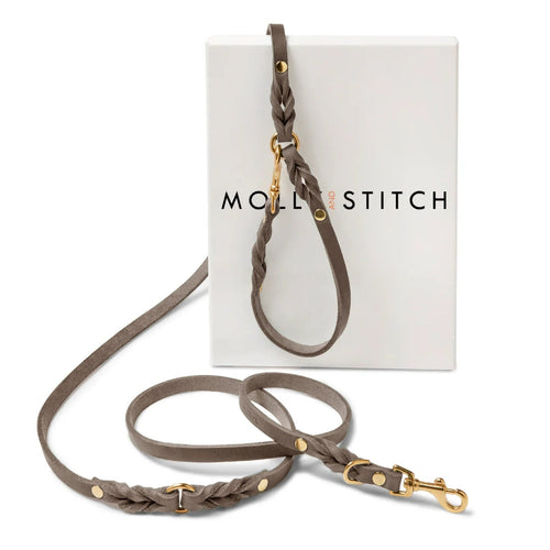 Molly & Stitch cuir beurré — laisse 3x Taupe, finition laiton